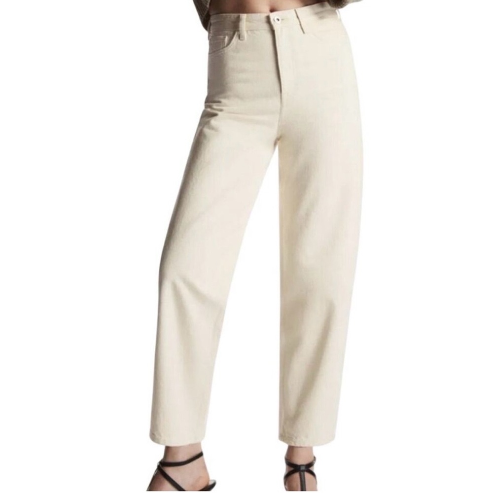 COS Women's Tapered Leg High Rise Ankle Length 100% Cotton Jeans Cream Size 29